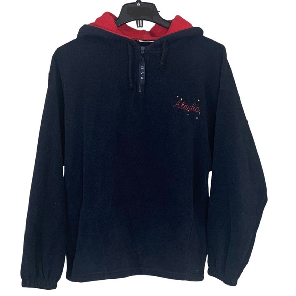 Men’s Vintage Alaska Zip Up Fleece Jacket Size Large Navy Red Retro Oversized - Picture 1 of 11